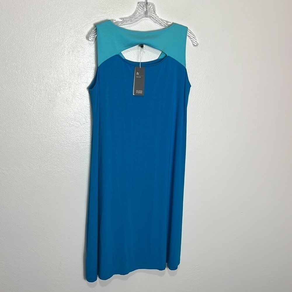 Eileen Fisher Square Neck Dress Women's M/L Turquoise Blue Colorblock New - Picture 12 of 13